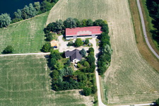 Seehof (corn maze) in Leimersheim in the state Rhineland-Palatinate, Germany from above
