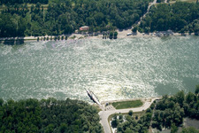 Aerial photograpy of Rhine ferry to Leopoldshafen in Leimersheim in the state Rhineland-Palatinate, Germany