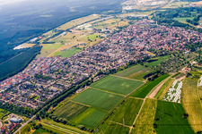 City view from the northwest in the district Eggenstein in Eggenstein-Leopoldshafen in the state Baden-Wuerttemberg, Germany