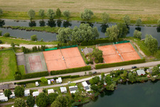 Aerial photograpy of Camping Les Peupliers, Tennis in Beinheim in the state Bas-Rhin, France