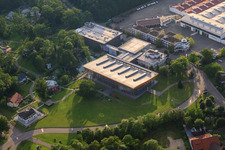 Aerial view of WeberHaus GmbH & Co. KG Construction Forum Rheinau-Linx in the district Linx in Rheinau in the state Baden-Wuerttemberg, Germany