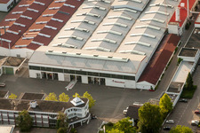 Aerial photograpy of Building and production halls on the premises of WeberHaus GmbH & Co. KG in the district Linx in Rheinau in the state Baden-Wurttemberg, Germany