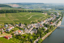Village on the river bank areas of the river Mosel in Schengen in Distrikt Greiwemaacher, Luxembourg