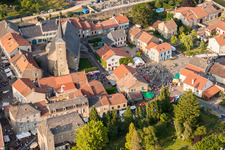 Aerial view of Medieval market at Rodemack in Grand Est, France