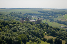 Aerial photograpy of Château Mensberg in Manderen in the state Moselle, France