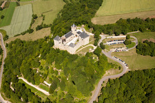 Château Mensberg in Manderen in the state Moselle, France from above