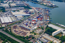 Aerial view of Port Germersheim in Germersheim in the state Rhineland-Palatinate, Germany