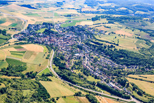 Aerial view of Town View of the streets and houses of the residential areas in Waldboeckelheim in the state Rhineland-Palatinate