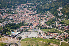 Aerial view of Sausage Market Square in Bad Dürkheim in the state Rhineland-Palatinate, Germany