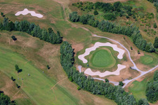 Grounds of the Golf course at Golfanlage Landgut Dreihof in Essingen in the state Rhineland-Palatinate from the drone perspective