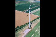 Aerial view of Wind turbines in Offenbach an der Queich in the state Rhineland-Palatinate, Germany