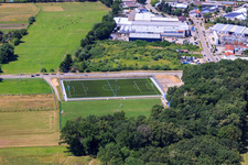 Aerial view of Sports field Minderslachen in the district Minderslachen in Kandel in the state Rhineland-Palatinate, Germany
