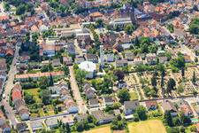 Aerial view of Cemetery and St. Pius in Kandel in the state Rhineland-Palatinate, Germany