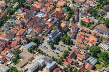 Aerial view of Market Square and St. George in Kandel in the state Rhineland-Palatinate, Germany