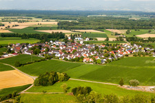 Aerial view of Town View of the streets and houses of the residential areas in the district Queienfeld in Grabfeld in the state Thuringia, Germany