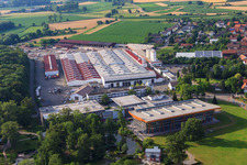 Weber-Haus in the district Linx in Rheinau in the state Baden-Wuerttemberg, Germany from above