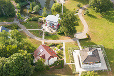 Aerial photograpy of Exhibition grounds and exhibition halls of the World of Living in the district Linx in Rheinau in the state Baden-Wurttemberg, Germany