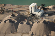 Aerial view of Gravel works in Gambsheim in the state Bas-Rhin, France