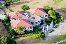 Aerial photograpy of Restaurant at Golf club Soufflenheim Baden-Baden in Soufflenheim in Grand Est, France