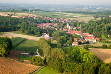 Neewiller-près-Lauterbourg in the state Bas-Rhin, France from a drone