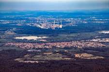 Aerial view of City view from the west in Hagenbach in the state Rhineland-Palatinate, Germany