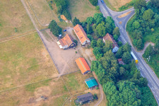 Aerial view of Former Langenberg Forester's House in Wörth am Rhein in the state Rhineland-Palatinate, Germany
