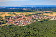 Aerial view of City view from the southwest in Rülzheim in the state Rhineland-Palatinate, Germany