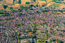 Aerial photograpy of City center in Rülzheim in the state Rhineland-Palatinate, Germany
