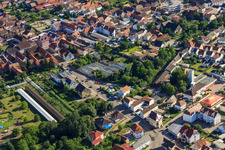 Greenhouses on Lindenstr in Rülzheim in the state Rhineland-Palatinate, Germany from above
