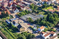 Greenhouses on Lindenstr in Rülzheim in the state Rhineland-Palatinate, Germany out of the air