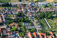 Greenhouses on Lindenstr in Rülzheim in the state Rhineland-Palatinate, Germany from a drone