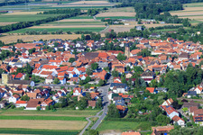Mühlgasse railway crossing in Rheinzabern in the state Rhineland-Palatinate, Germany from above
