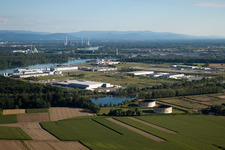 Oberwald industrial area in Wörth am Rhein in the state Rhineland-Palatinate, Germany seen from a drone