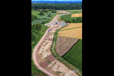 Construction site for the polder near Neupotz in Jockgrim in the state Rhineland-Palatinate, Germany from above
