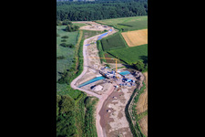 Aerial view of Construction site for the polder near Neupotz in Wörth am Rhein in the state Rhineland-Palatinate, Germany