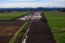 Bird's eye view of Construction site for the polder at Neupotz in Neupotz in the state Rhineland-Palatinate, Germany