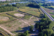 Oblique view of Dismantled tank farm Jockgrim on the B9 in Jockgrim in the state Rhineland-Palatinate, Germany