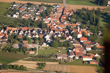 Oberdorfstraße with Protestant church in the district Mühlhofen in Billigheim-Ingenheim in the state Rhineland-Palatinate, Germany
