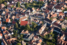 Aerial view of Evangelical St. Martin's Church in the district Billigheim in Billigheim-Ingenheim in the state Rhineland-Palatinate, Germany