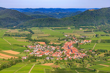 Aerial view of Village view from the east in Göcklingen in the state Rhineland-Palatinate, Germany