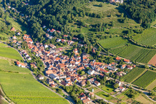 Village - view on the edge of agricultural fields and farmland in Leinsweiler in the state Rhineland-Palatinate, Germany