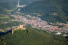 Bird's eye view of Trifels Castle in Annweiler am Trifels in the state Rhineland-Palatinate, Germany