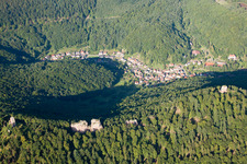 Castle ruins Anebos, Jungturm and 'Scharfeneck(Münz) in the district Bindersbach in Annweiler am Trifels in the state Rhineland-Palatinate, Germany