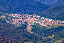 Aerial view of Village in the Palatinate Forest from the east in Wernersberg in the state Rhineland-Palatinate, Germany