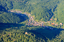 View from the east from the Münz ruins into the village in the district Bindersbach in Annweiler am Trifels in the state Rhineland-Palatinate, Germany