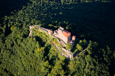Drone image of Trifels Castle in Annweiler am Trifels in the state Rhineland-Palatinate, Germany