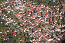 Aerial view of Town View of the streets and houses of the residential areas in Annweiler am Trifels in the state Rhineland-Palatinate