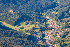 Aerial view of Berwartstein Castle in Erlenbach bei Dahn in the state Rhineland-Palatinate, Germany