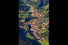 Aerial view of Village in the Palatinate Forest from the north in Vorderweidenthal in the state Rhineland-Palatinate, Germany