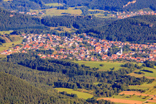 Village in the Palatinate Forest from the southeast in Busenberg in the state Rhineland-Palatinate, Germany